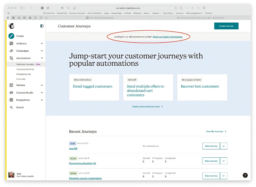 Mailchimp classic automations